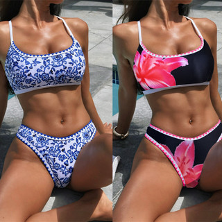 Đồ bơi nữ Bể hoa màu xanh Đồ bơi Bikini hai mảnh