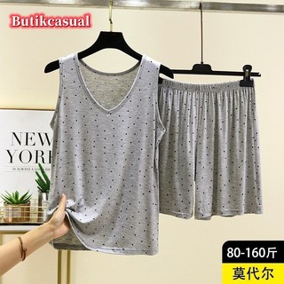 Phụ Nữ Modal Áo Quần Short Bộ Mùa Hè Mỏng Cổ Chữ V Dáng Rộng Không Tay Bộ Đồ Ngủ Nhà 2 Bộ