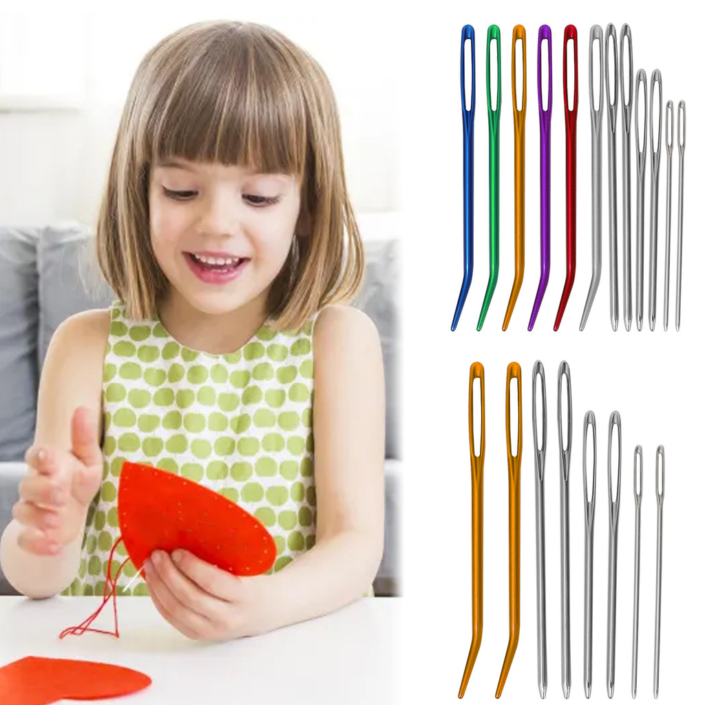 Bộ kim khâu tay có đầu cùn - 4 kích cỡ Kim cong / uốn cong bằng thép không gỉ để sửa chữa đan, thêu & áo len (Có hộp đựng)