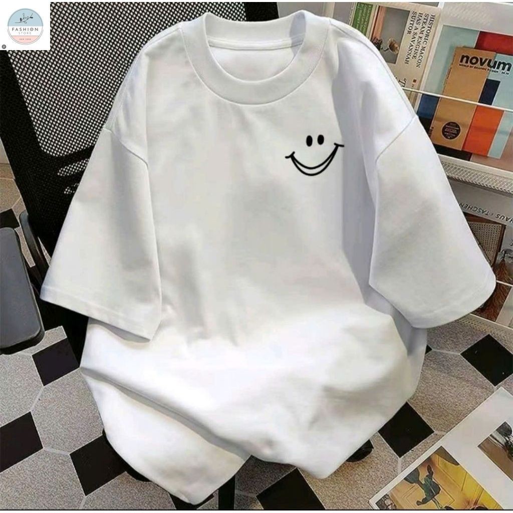 Áo Phông Form rộng tay lỡ  chất cotton su- mặt cười in ngực-QUẦN ÁO 94o