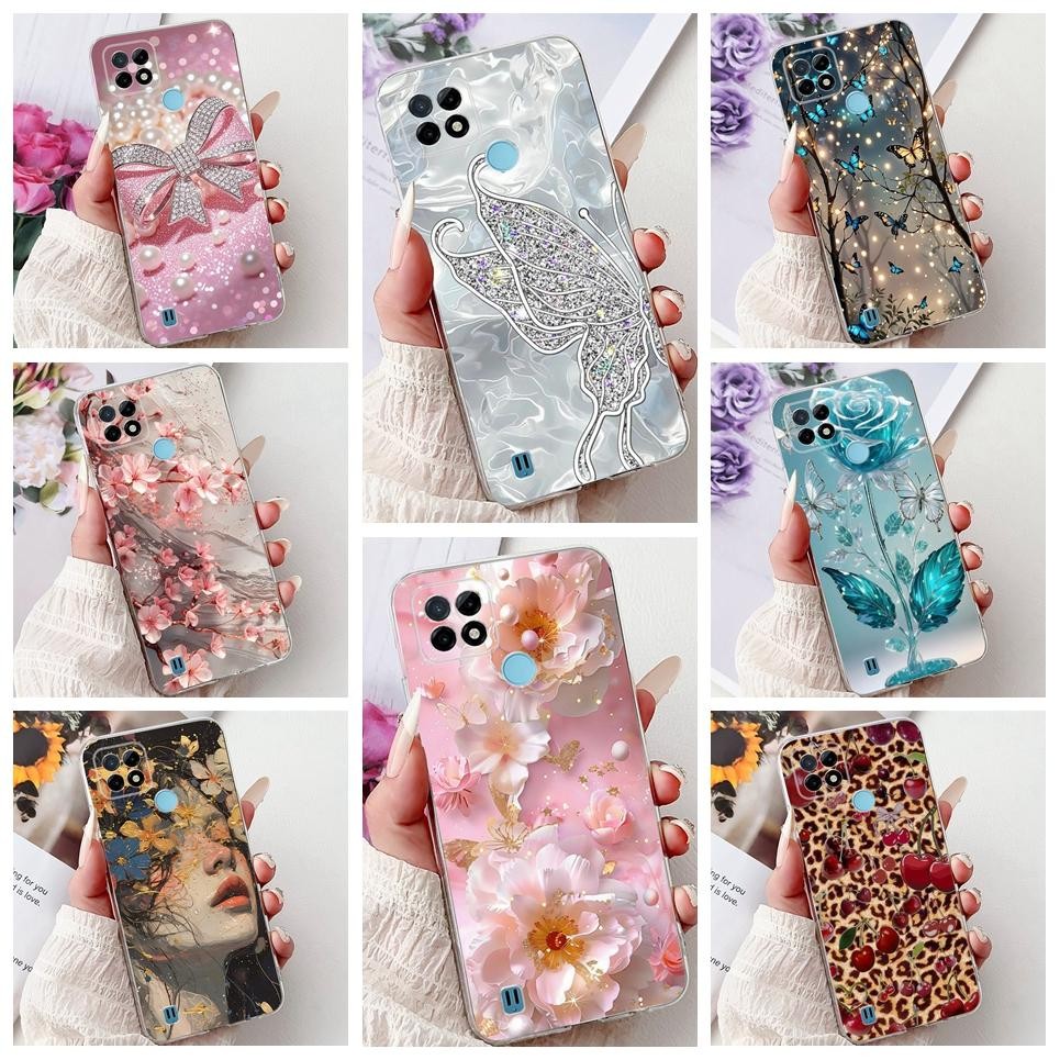 Ốp điện thoại Bướm Hoa Sang Trọng Cho Realme C21y C25y RMX3261 RMX3265 Realme C25 C25s Ốp điện thoại Mềm Nơ Trái Tim Tình Yêu
