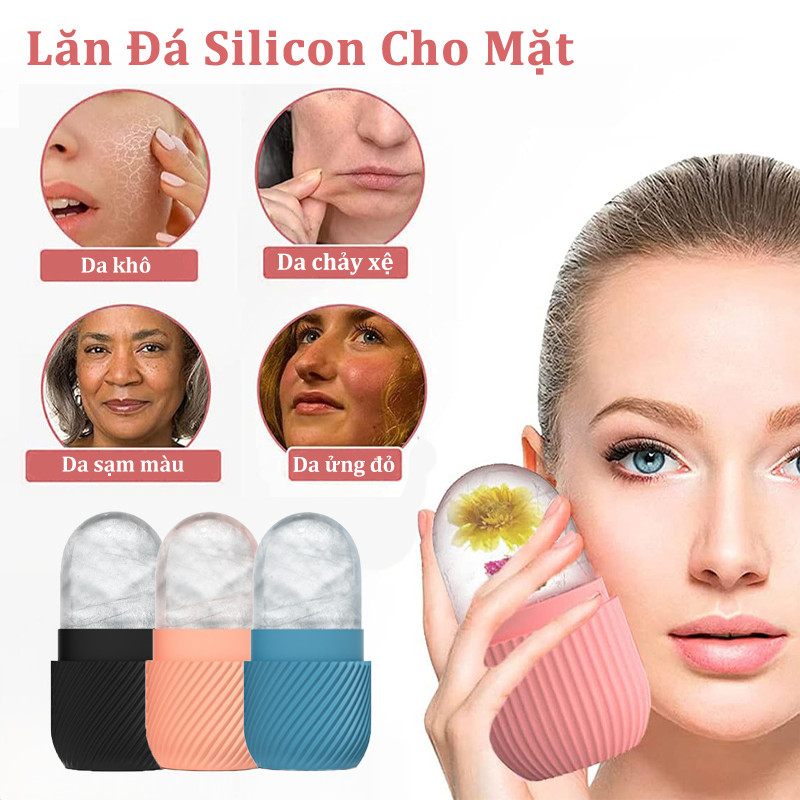Lăn Đá Silicon Cho Mặt, Massage Mặt - Cổ - Mắt, Công Cụ Làm Đẹp Da, có Thể Tái Sử Dụng Và Chống Rò Rỉ