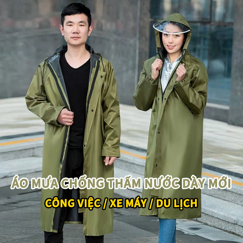 Vải Oxford dày Áo Mưa DÂY KÉO NAM NỮ vải Da Cá cao cấp có nút bấm chống thấm đủ màu đủ size Người Lớn
