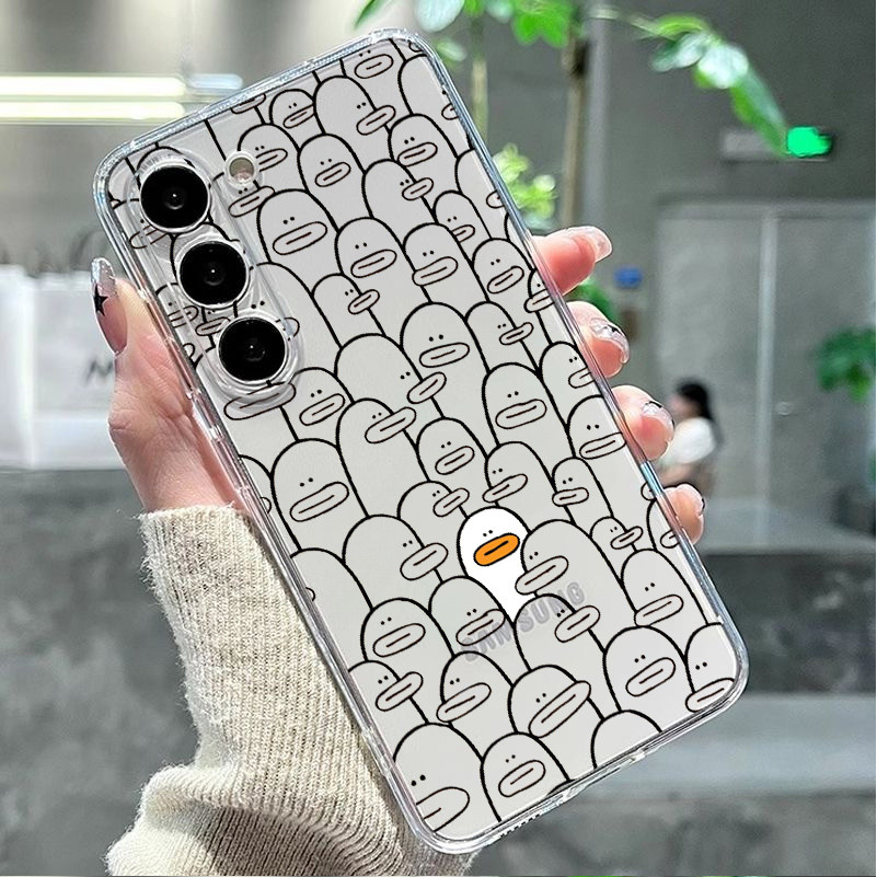 Samsung S25 Ultra S24Ultra S23 S22 S21 A56 A16 Graffiti Vịt Nối Mèo Siêu Mỏng Mềm Trong Suốt Bảo Vệ Camera