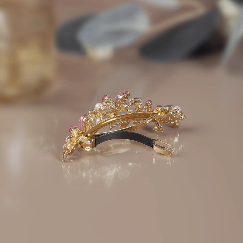 MAUROPOLI [Sẵn sàng] Kẹp tóc hoa mùa xuân Hàn Quốc đính đá lớn cho nữ, kiểu dáng rỗng sang trọng