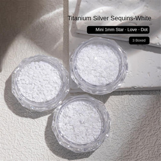 Bộ trang sức sequin Baoshiman 3 hộp/1 bộ, titan bạc, mini ngôi sao, trái tim, sóng, chấm sequin, trang trí móng tay, dụng cụ làm móng cho tiệm nail