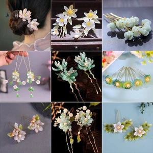 JULYHOT 1 Cặp Kẹp Tóc Vintage Hoa Kính Tiara Trung Quốc Hanfu Phụ Kiện Tóc Hình Sen Chữ U Nĩa Tóc Retro Massivedeals