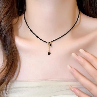 Vòng cổ đính cườm pha lê đen thời trang 2025 phong cách mới nhẹ nhàng sang trọng vòng cổ thích hợp