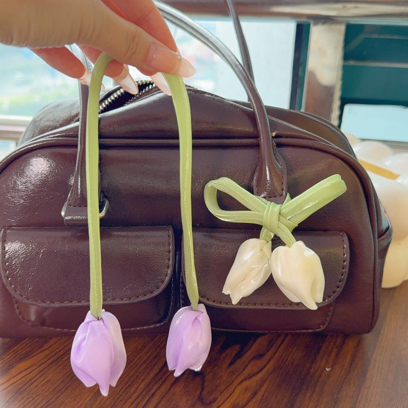 [GuuDuu] Dây buộc tóc hoa thủ công - Tulip Flower Bud Ribbon Charm - Thắt nơ cổ bé gái - Phụ kiện tóc Hàn Quốc - Túi treo quần áo - Trang trí gói quà