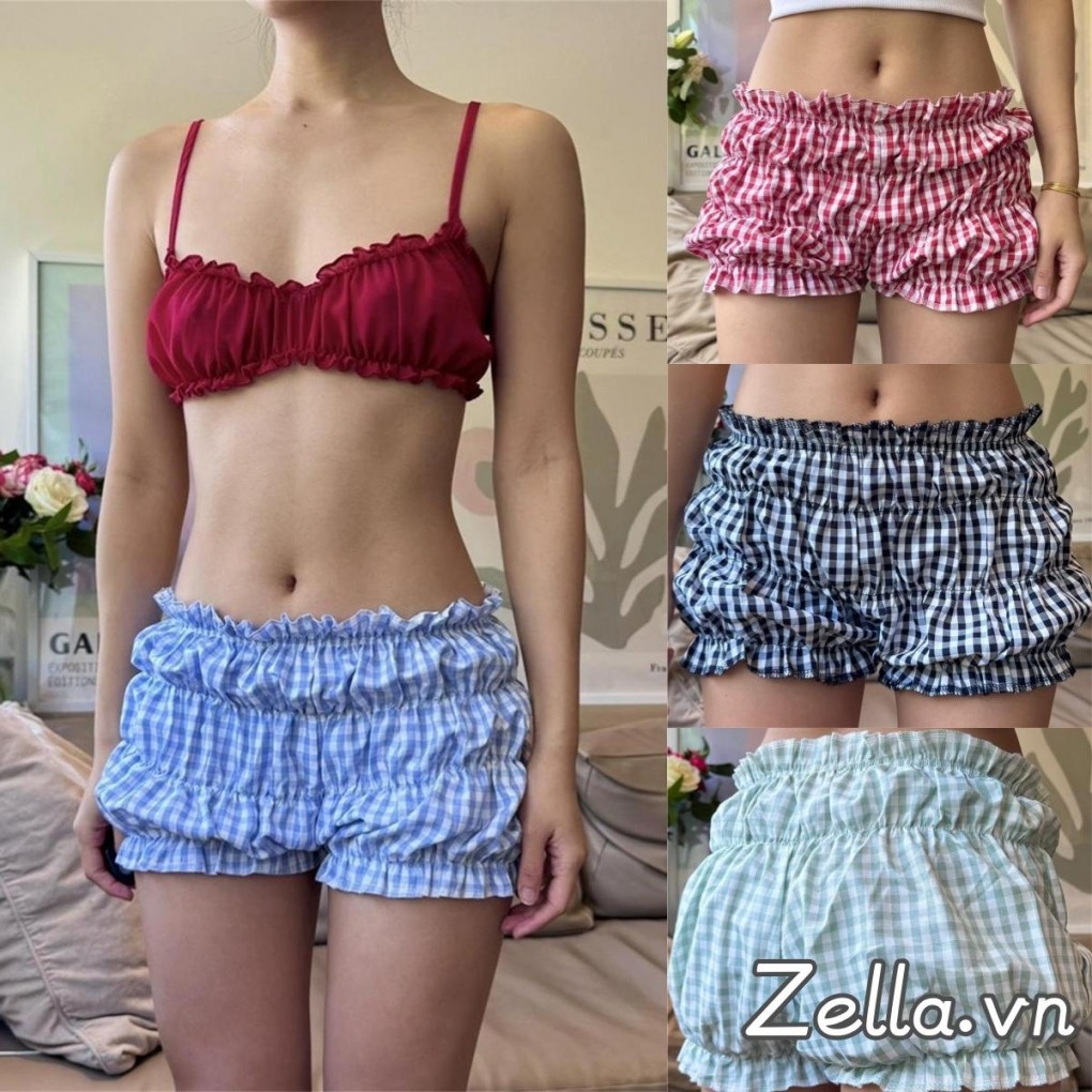 Quần Short Nữ Kẻ Sọc In Hoa Co Giãn Eo Thấp Ruched Lounge Quần Short