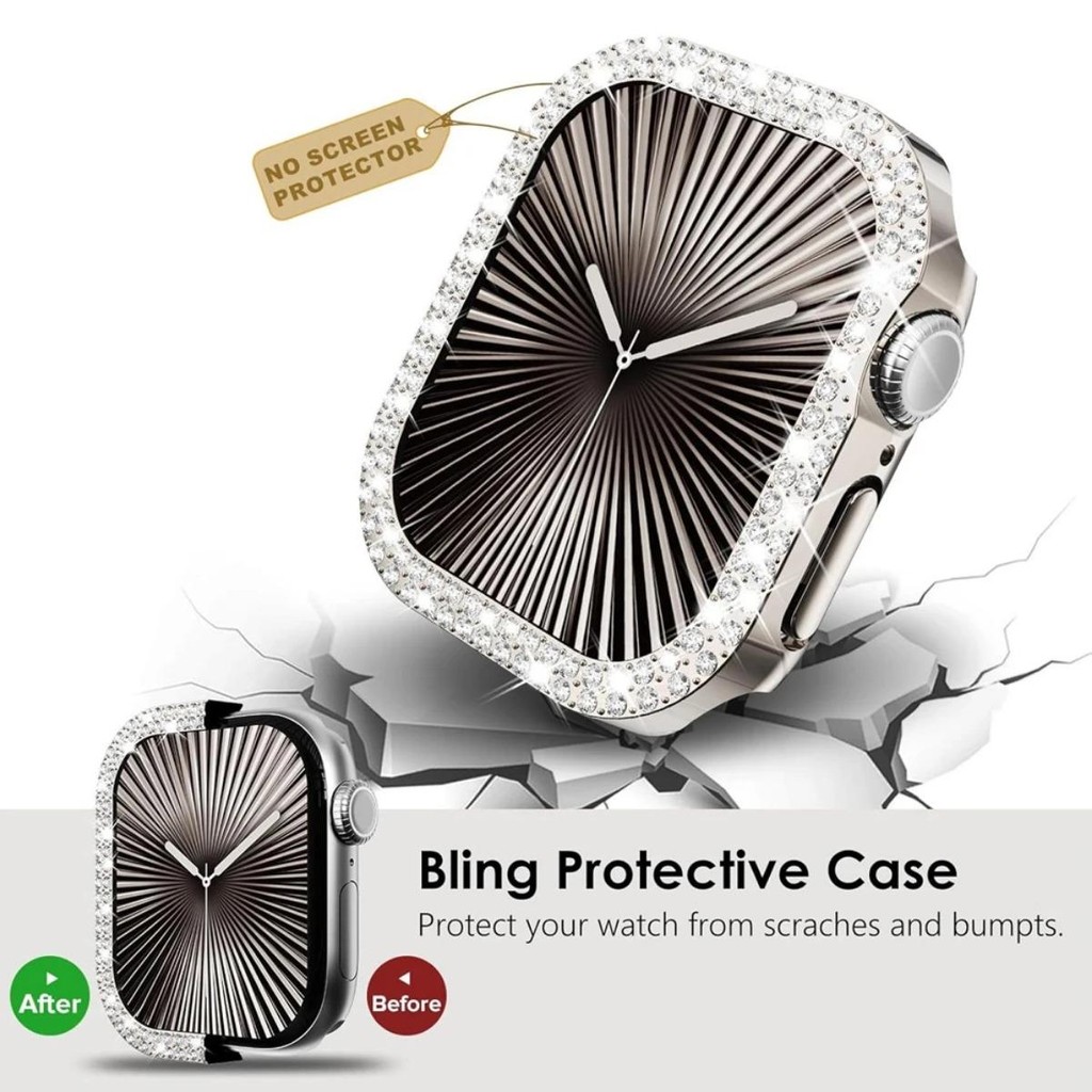 Ốp Bảo Vệ Ốp Lưng PC Kim Cương Giả Kim Cương Giả Cho Apple Watch Series11 / 10 42mm 46mm Ultra3 / 2 / 1 49mm 9 8 7 6 5 4 SE 45mm 41mm 40mm 44mm