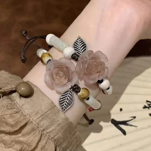 Vòng tay dệt hoa trà kiểu Trung Quốc mới cho phụ nữ, phong cách dân tộc retro thanh lịch, thiết kế mới 2025