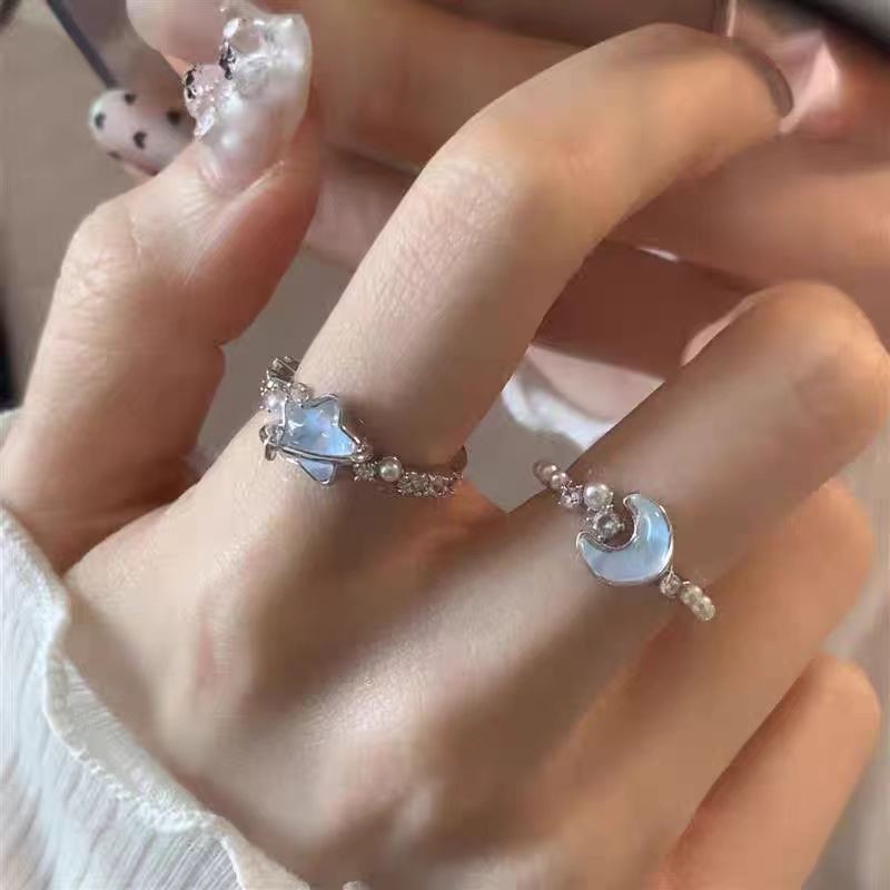 Nhẫn Ngôi Sao Mặt Trăng Xanh Dương Glacier 2025 Thiết Kế Mới Cao Cấp Có Thể Điều Chỉnh Nhẫn Ngón Tay Cho Phụ Nữ