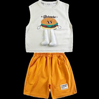 Bộ vest mùa hè mới cho bé trai, chân hamburger 3D phong cách Hàn Quốc, quần short mỏng thoải mái, bộ hai mảnh
