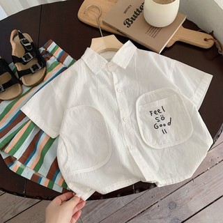 Áo sơ mi ngắn tay cotton mùa hè cho bé trai, áo polo mỏng thời trang cho trẻ nhỏ và bé trai, áo thun trắng