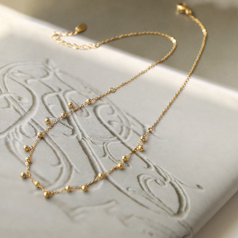 Hạt Vàng Nhỏ Lớp Dây Chuyền Mạ Vàng 18K Chống Thấm Nước Không Mòn từ Thép Không Gỉ và Titan cho Vòng Cổ Nữ
