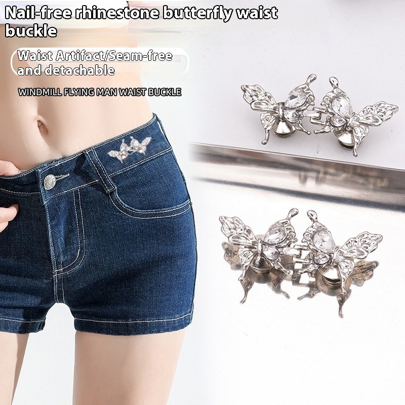 Khóa thắt lưng bướm đính kim cương có thể tháo rời Không có đinh Nút thắt lưng không có đường may Quần jean Giảm eo Phụ kiện giảm eo