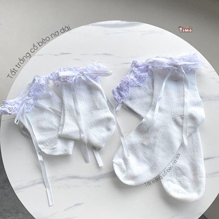 Tất Ren Nơ Trắng Dài Cổ Cao Phong Cách Lolita Tiểu Thư Coquette Timo T84