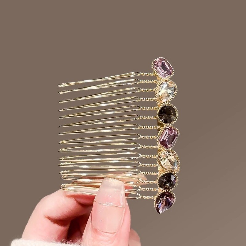 MAUROPOLI [Sẵn sàng] Lược chải tóc pha lê tinh tế dành cho nữ Phong cách mới Mori Phong cách cao cấp Chống trượt Bangs Lược chèn Lược sang trọng Đơn giản với kẹp tóc cận cảnh