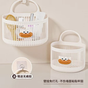 Giỏ nhựa treo đồ đính miệng rộng vui nhộn màu hồng trắng 13.4x10x15cm