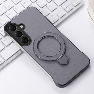 Ốp lưng không khung da dành cho doanh nhân có giá đỡ từ tính gấp cho Samsung Galaxy S24 SM-S921B Vỏ sạc siêu không dây