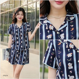 Bộ pijama nữ lanh ht SUNFY áo cộc quần sooc ST9274