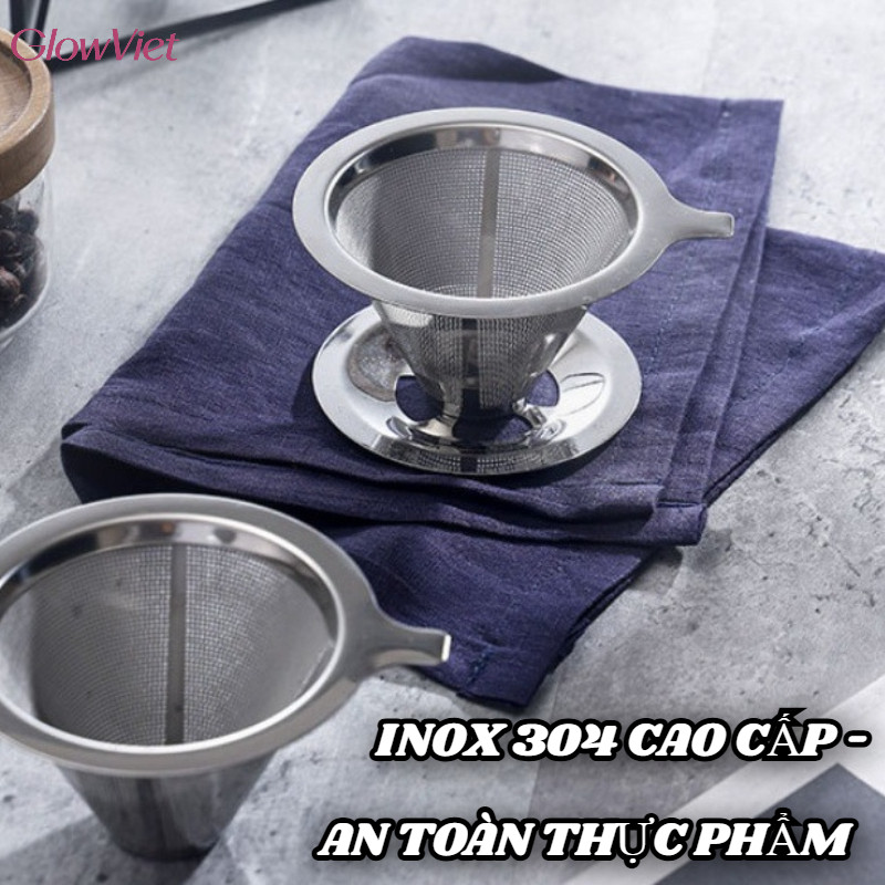 Phễu lọc cà phê/ trà lưới Inox 304,Thiết Kế Lọc Kép Chống Cặn,Có Thể Tái Sử Dụng，Bảo Vệ Môi Trường An Toàn