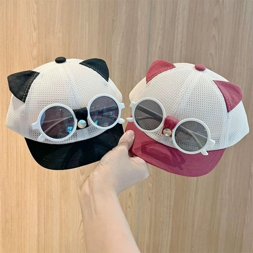 Mũ lưỡi vịt tập đi HOBBYIN, Mũ lưới thoáng khí cho bé, Chống nắng với kính râm có thể tháo rời Mũ chống nắng trẻ em có thể điều chỉnh