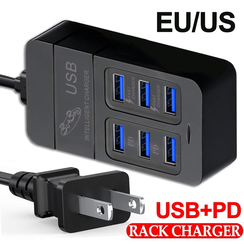 Ổ cắm điện đa cổng di động - Dải sạc nhanh USB C PD - Bộ chuyển đổi đa năng 6in1 cho EU / Mỹ