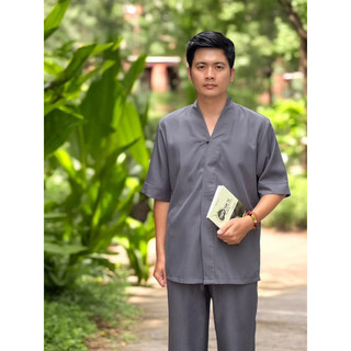 Set bà lai nam lụa hàn, pháp phục nam đi chùa