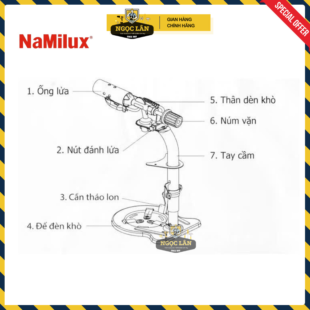 [Chính hãng Namilux] Khò gas , đèn khò có đế NAMILUX NA-191SP chất lượng cao hàng công ty