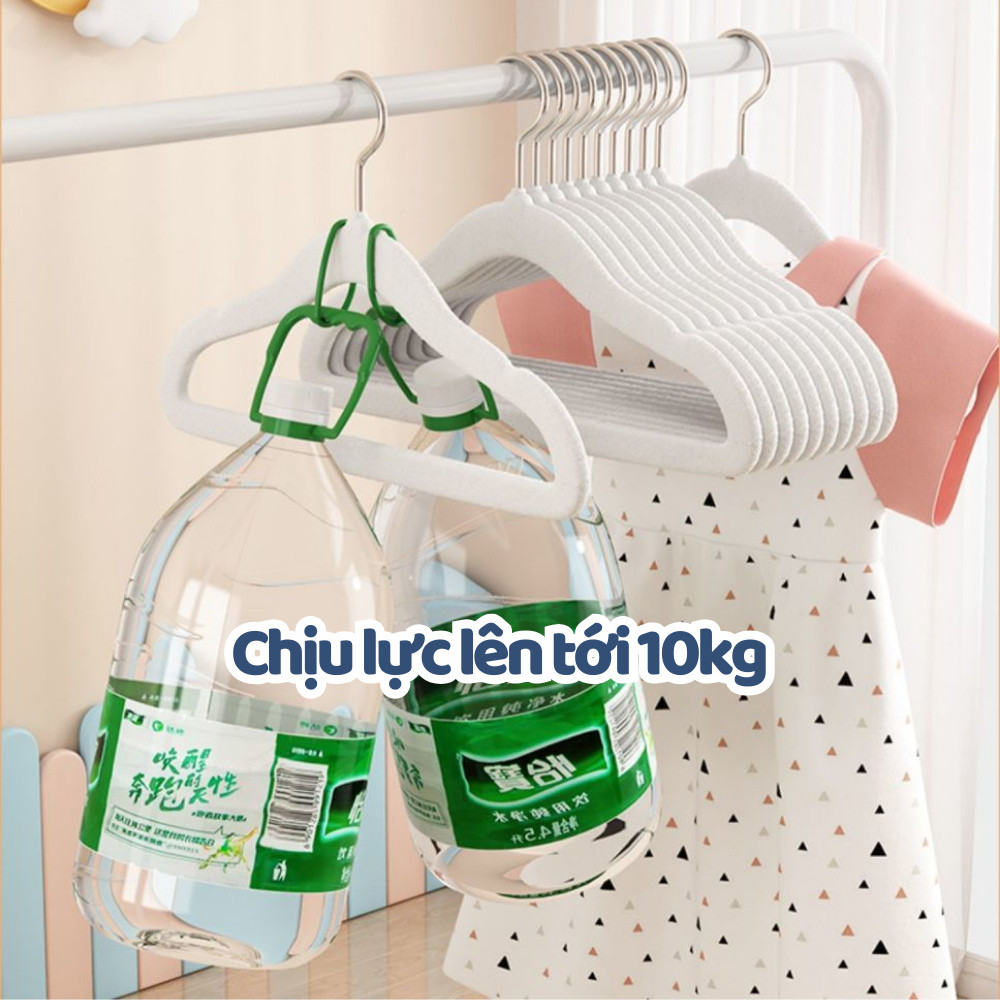 Combo 10 Móc treo quần áo nam nữ bọc nhung siêu mỏng chống trượt tiện dụng, đầu móc xoay 360 độ