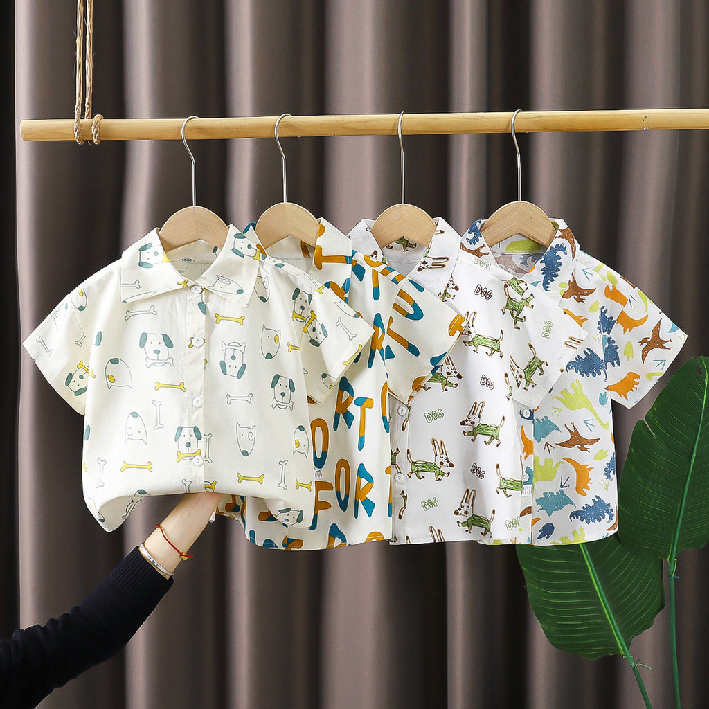 ​Bé Trai Cotton Nguyên Chất Áo Sơ Mi Tay Ngắn Mùa Hè Thoáng Khí Trẻ Em Lớp A Áo Sơ Mi Trẻ Em Mỏng Top 8O-140​ QNZG