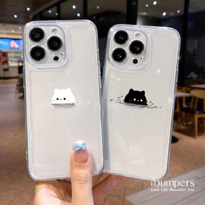 ibumpers Ốp Điện Thoại iPhone Hoạt Hình Hợp Thời Trang Họa Tiết Mèo Cặp Đôi Ốp Lưng Trong Suốt TPU Mềm Chống Sốc Cho IPhone 16 15 14 12 13 11 Pro Max IP 7 8 Plus X XS XR