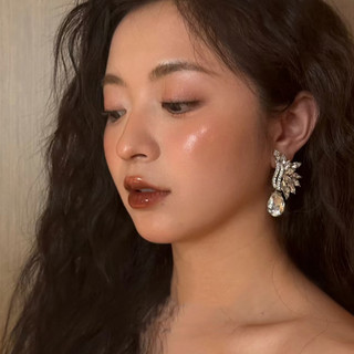 Xuyên Biên Giới Phong Cách Mới Sang Trọng Full Kim Cương Hình Bầu Dục Tua Rua Phóng Đại Tiệc Cưới Bông Tai