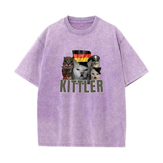 Kittler Mèo Ngộ nghĩnh Động Vật Meme Áo Cho Nam Nữ Rửa Vintage Thời Trang Thường Ngày Hài Hước Phong Cách Áo Thun Áo Thun Cotton Cổ Tròn Chất Lượng Cao