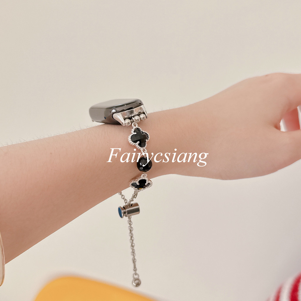 Dây đeo hạt pha lê cỏ ba lá cho Xiaomi Mi Band 10/9/8/7/6/5/4/3/Pro, NFC, vòng tay thể thao cho Miband