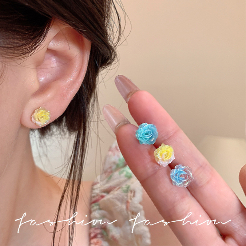 Khuyên tai hoa hồng sang trọng nhẹ nhàng cho phụ nữ, dễ thương, ngọt ngào, thời trang, kiểu dáng độc đáo, kim bạc mới, độc đáo cho phụ nữ