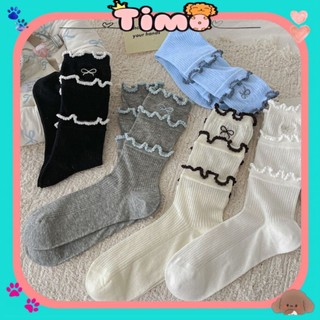 Tất Dài Nữ Nơ Nhỏ Viền Bông Xinh Tiểu Thư Y2K Cổ Cao Cute Cho Nữ Timo T85