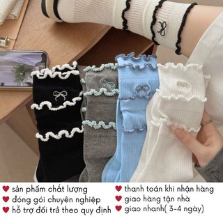 Tất Dài Nữ Nơ Nhỏ Viền Bông Xinh Tiểu Thư Y2K Cổ Cao Cute Cho Nữ Timo T85