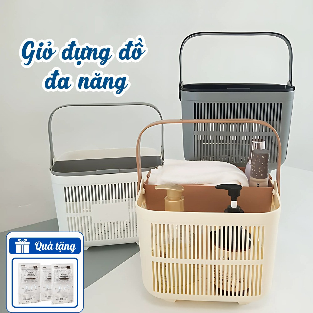 Giỏ Đựng Đồ Nhà Tắm Kèm Quai Xách Đựng Mỹ Phẩm Đa Năng, Giỏ Đựng Đồ Vệ Sinh Cá Nhân Nhựa PP Cứng Cáp