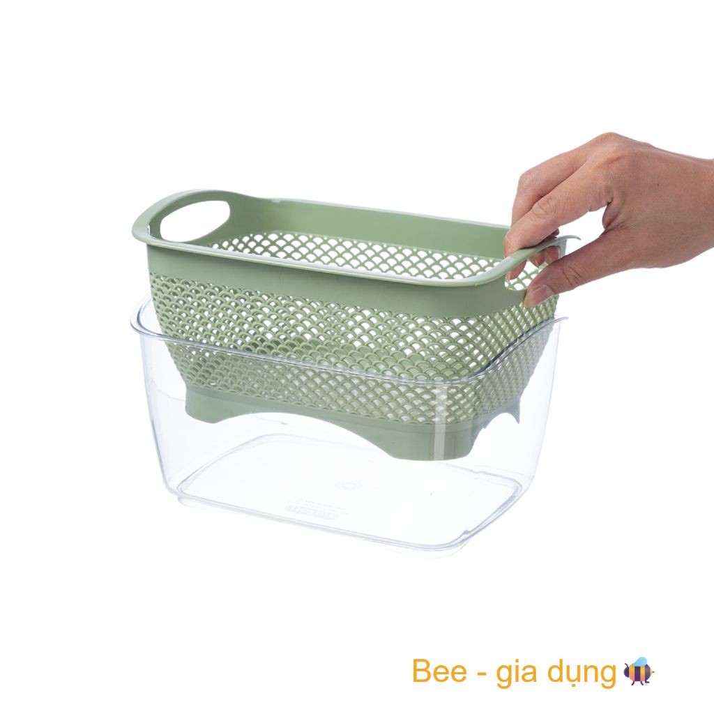 Bộ chậu rổ chữ nhật hokori, Bộ chậu kèm rổ trong suốt chính hãng VIỆT NHẬT (mã 2381)