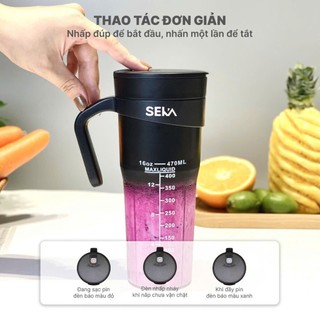 Máy Xay Sinh Tố Cầm Tay Mini SEKA – Xay Được Đá, Dung Tích 470ml,Công Suất 150W Pin 4000mAh, Lưỡi SUS304