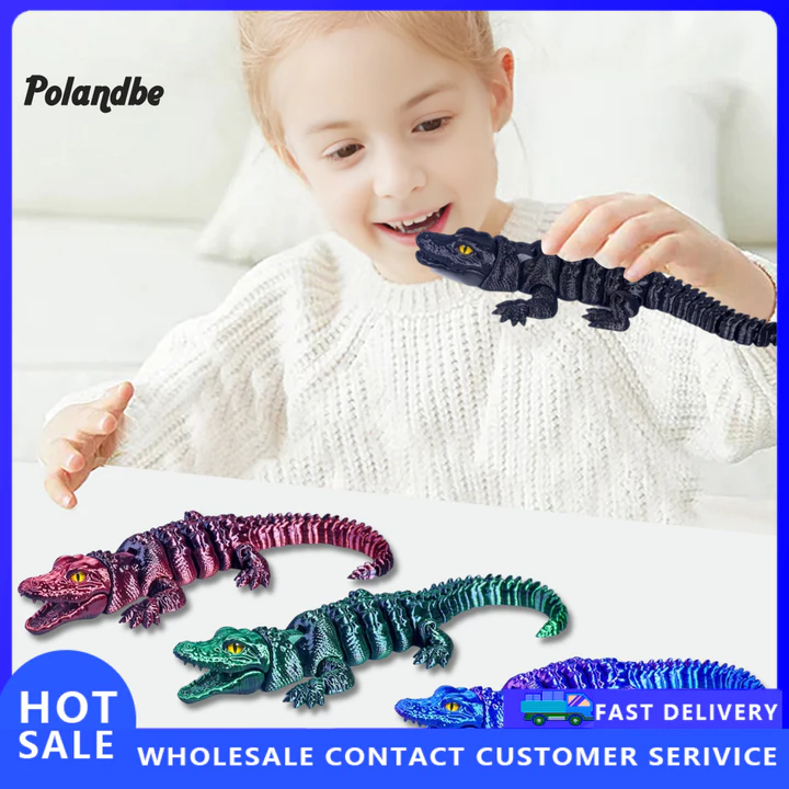 Pe Đồ chơi cá sấu nhựa có thể phân hủy sinh học Đồ chơi cá sấu khớp nối linh hoạt Đồ chơi Fidget cá sấu để trang trí văn phòng tại nhà Đồ trang trí in 3d cho người lớn Khớp nối