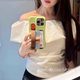 Hàn Quốc Ghép Màu Hồng Xanh Lá Cây Wrsitband Khe Cắm Thẻ Túi Da PU Ốp Điện Thoại Cho iPhone 16Promax 15Promax 13 14 Pro Max Chống Sốc Bảo Vệ Toàn Diện Nữ Vỏ Di Động