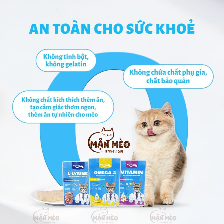 [COMBO 8 TÚI] Pate MRVET Cho Mèo, Pate Cho Mèo Từ Thịt Bổ Sung Các Dưỡng Chất Thiết Yếu Gói 70g
