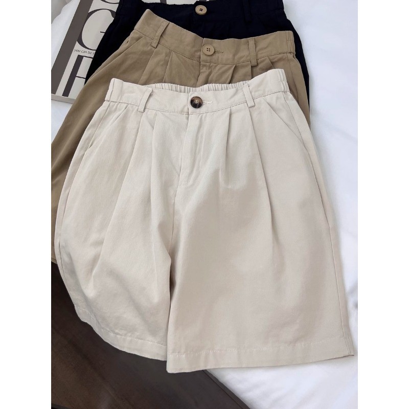 SUXI Quần short đi làm lưng cao kaki đơn giản dành cho nữ mùa hè mới 250530