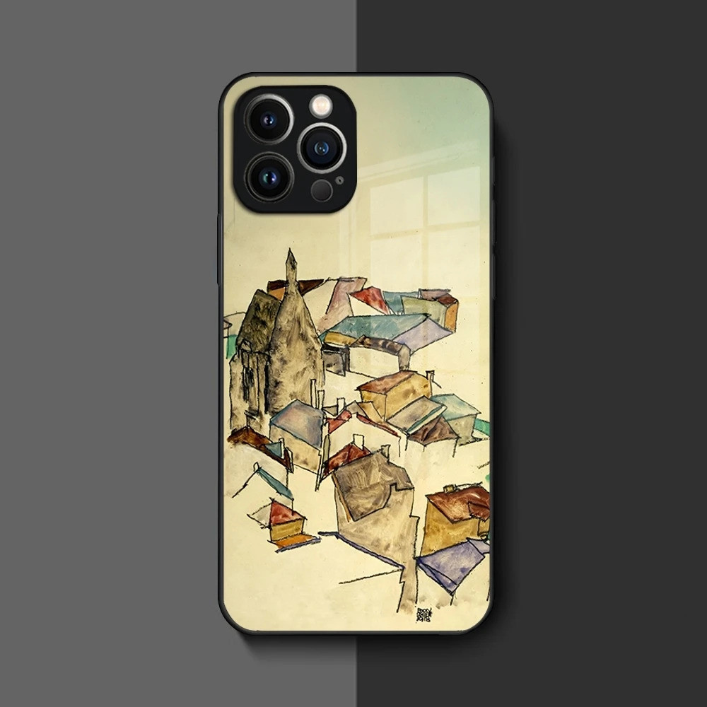 Ốp Điện Thoại BK-1 Egon Schiele Nghệ Thuật Cho Iphone 16 17.15 14 12 11 13 Pro Max Mini 8 X Xr Xs Puls Vỏ Kính Đen