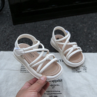 Bé Gái Đeo Chéo Sandal 2026 Mùa Hè Mới Tập Đi Giày Đi Biển Chân Trần Chống Trơn Trượt Đơn Giản Thanh Lịch Retro La Mã Dép Age4-6