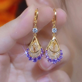Bông tai thả nước pha lê lưới vàng Bông tai nữ nhẹ nhàng sang trọng thời trang cao cấp Bông tai sang trọng